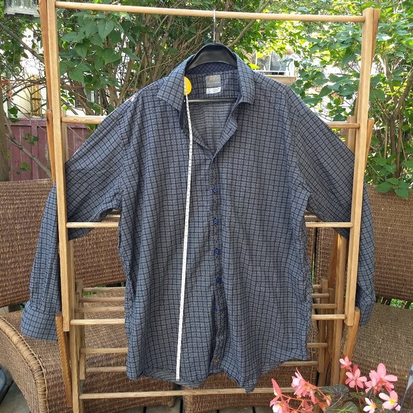 grey black blue check geometric patterned casual shirt - Picture 8 of 9